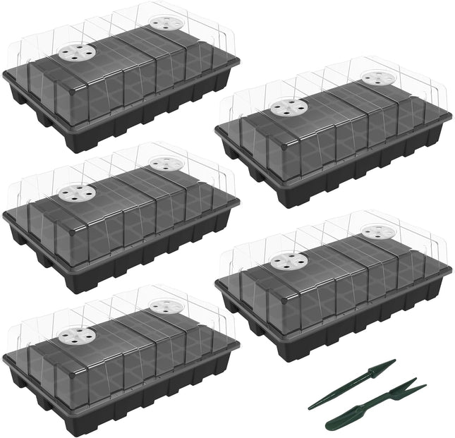 5-Pack Plant Germination Trays – Humidity Domes & Bases, 200 Cells Total