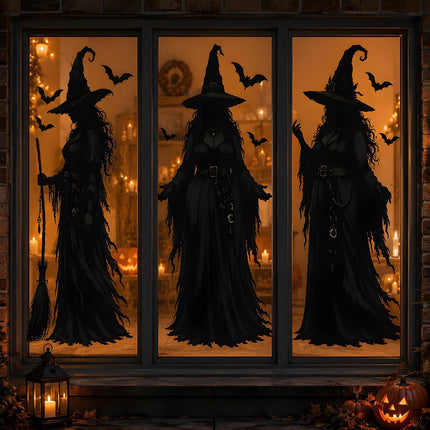 Halloween Witch Window Clings, Large Reusable Stickers for Indoor Outdoor Decor