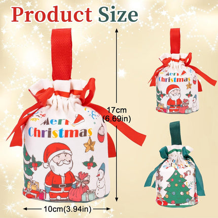 2PCS Christmas Drawstring Gift Bags Red Green Canvas Santa Bags 4x7 Inch