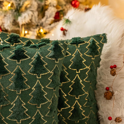 Christmas Pillow Covers 18x18 – Soft Green Faux Fur Sequins Cushion Set