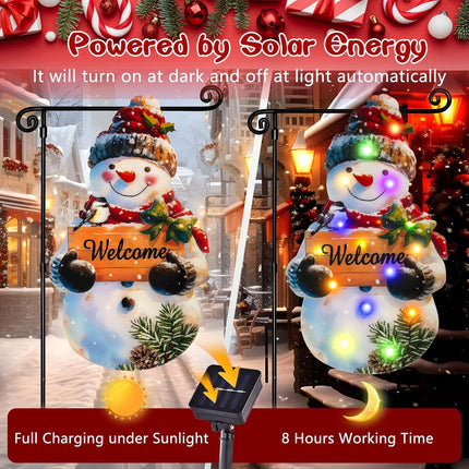 Solar LED Christmas Garden Flag 22x13, Snowman Design, Double-Sided with 8 Modes