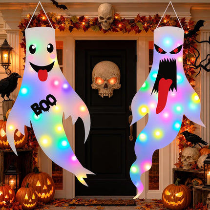 2-Pack Light-Up Halloween Ghost Decorations with LED Lights for Yard & Porch