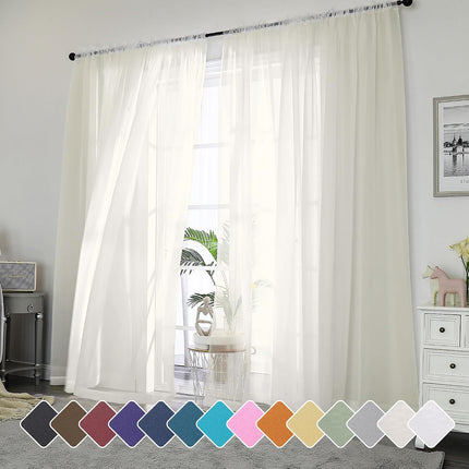 2 Pack Ivory Sheer Curtains 42x96, Light Filtering Voile Drapes for Bedroom