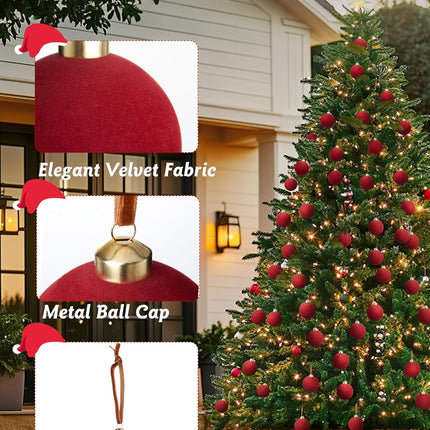 15PCS Velvet Christmas Balls Red Flocked Ornaments for Tree & Party Decor