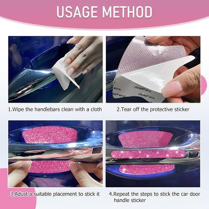 10PCS Pink Bling Car Door Handle Protectors Rhinestone Glitter Anti-Scratch Stickers