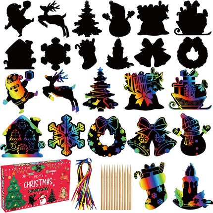 48 PCS Rainbow Scratch Paper Cards Set – Christmas Crafts & Stocking Stuffers