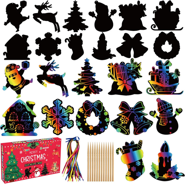 48 PCS Rainbow Scratch Paper Cards Set – Christmas Crafts & Stocking Stuffers