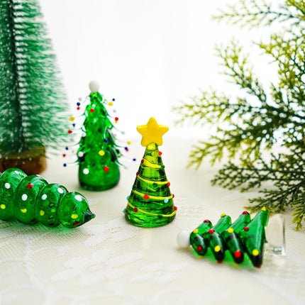 4-Piece Blown Glass Christmas Tree Figurine Set – Collectible Art Glass Statues for the Holidays
