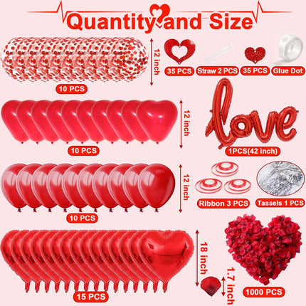 Valentine’s Day Balloon Set: Heart Foil, Latex, Confetti & Streamers for Parties