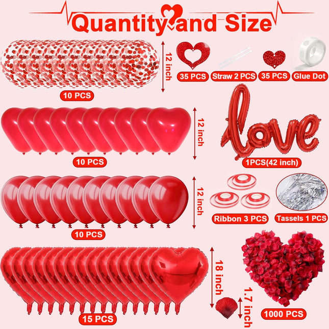 Love Heart Balloon Set with Foil Latex Balloons Confetti for Anniversary Decor