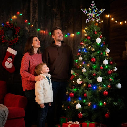 LED Christmas Tree Topper – 50 Light Silver Star with Remote & 8 Modes