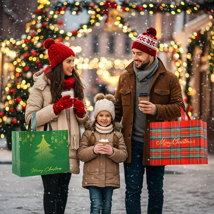 2 Pack 13" Large Christmas Gift Bags – Reusable Non-Woven Tote with Handles
