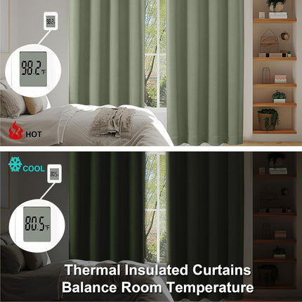 2-Pack Sage Green Blackout Curtains – Energy Saving, Rod Pocket, 40"x63"