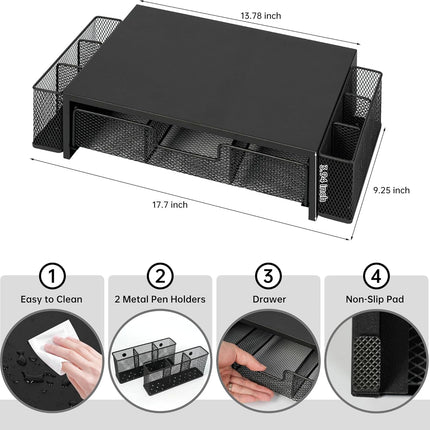 Computer Monitor Stand Riser with Drawer & Pen Holders – Desk Organizer (Black)