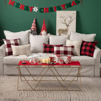 2 Pack Christmas Pillow Covers – 18x18 Red & White Buffalo Plaid Farmhouse