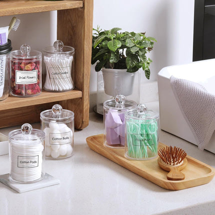 4-Pack Clear Acrylic Qtip Holder Dispensers, Cotton Swab Ball Floss Storage Jars