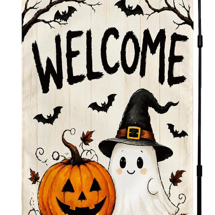 Halloween Welcome Garden Flag, Trick or Treat Banner for Porch, Patio & Yard Decor