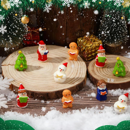 16PCS Mini Christmas Figurines – Snowman, Carolers & Gingerbread Resin