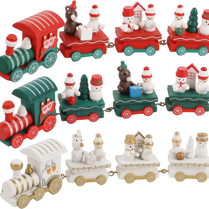 3 PCS Wooden Christmas Train Set – Mini Train with Snowman Decor for Holiday Party Decorations