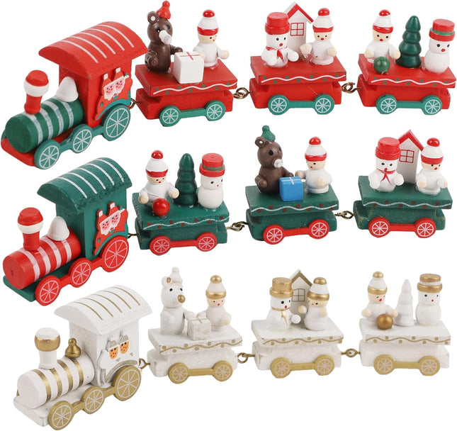 3 PCS Wooden Christmas Train Set – Mini Train with Snowman Decor for Holiday Party Decorations