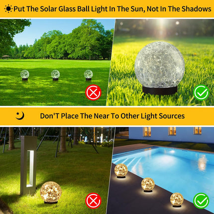 Solar Globe Lights Outdoor – Waterproof Cracked Glass Ball Lights for Garden