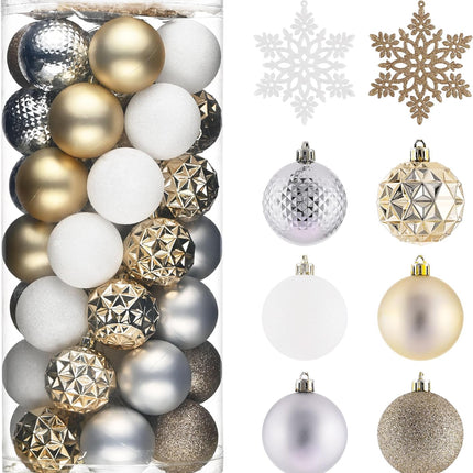 White and Gold Christmas Balls – 50ct Shatterproof Ornaments, 2.36 Inches