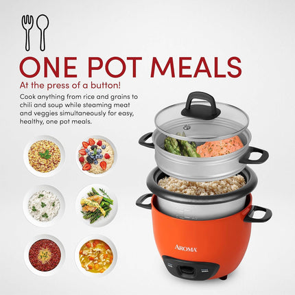 3-Cup Rice Cooker & Grain Cooker with 6-Cup Cooked Capacity, Orange