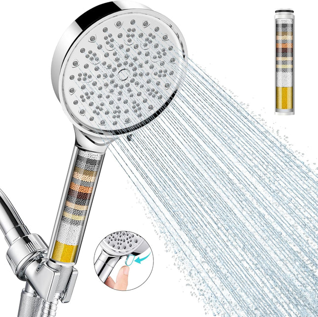 Filtered Handheld Shower Head with 6 Spray Modes & Water Softener Filter