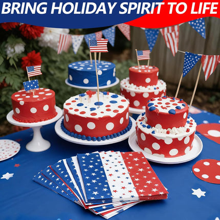 50 Count Patriotic Star Paper Napkins USA Flag Holiday Party Decorations