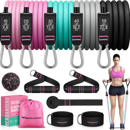 150LBS Resistance Bands Set – Workout Bands with Handles & Ankle Straps for Exercise