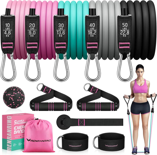 150LBS Resistance Bands Set – Workout Bands with Handles & Ankle Straps for Exercise