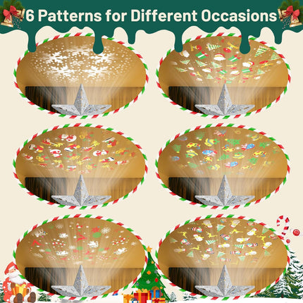 Silver Star Tree Topper – Built-in LED Rotating Projector, 6 Lighting Modes