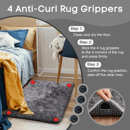 Small Grey Non-Slip Rug – Fluffy 2x3 Mini Carpet for Bedroom, Entryway & Nursery