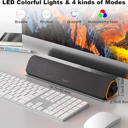 R50 Bluetooth Computer Speakers, USB Powered Soundbar with LED Lights