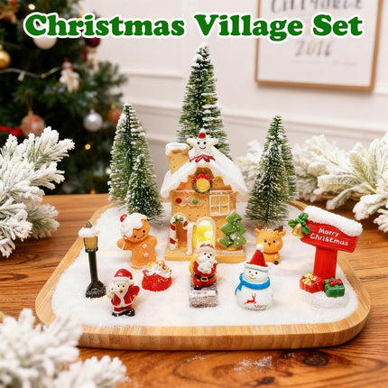 29PCS Christmas Village Set Mini Figures Trees Houses Snowman Santa Decor