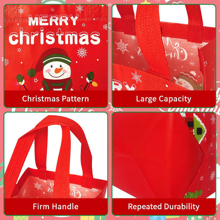 6PCS Large Christmas Gift Bags – Reusable Snowman Tote Bags for Party Favors