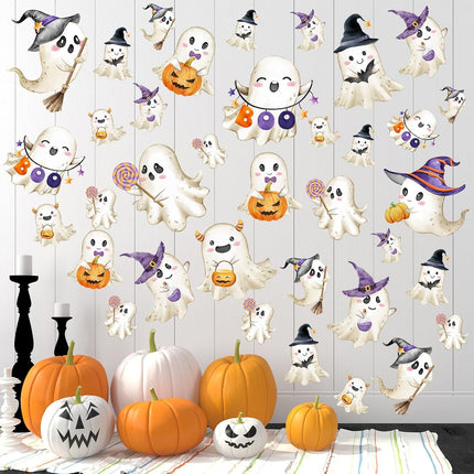 74PCS Halloween Wall Decals, Removable Ghost Stickers, Waterproof Peel & Stick Decor