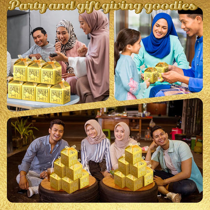 50 Pcs Ramadan Eid Mubarak Candy Boxes – Castle Design with Ribbons for Party Favors