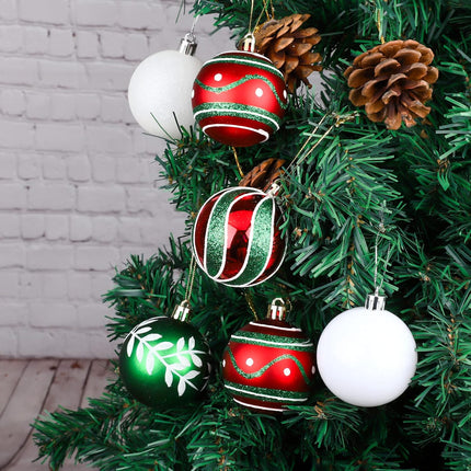 24PCS Christmas Ball Ornaments Painting and Glitter Red Green White 8 Patterns