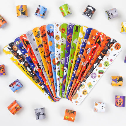 36-Piece Halloween Slap Bracelets, 12 Styles Colorful Kids Party Favor Wristbands