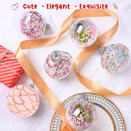 12-Pc Set of Pink & Clear Christmas Ball Ornaments, 3.15 Inch for Tree Decoration