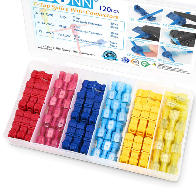 120Pcs T-Tap Wire Connectors, Quick Splice Electrical T Connectors Kit