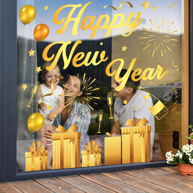 6-Piece Reusable New Year Window Stickers – Champagne & Firework Design