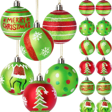 12PCS Glitter Christmas Balls, Red & Green Hanging Ornaments for Tree Decor