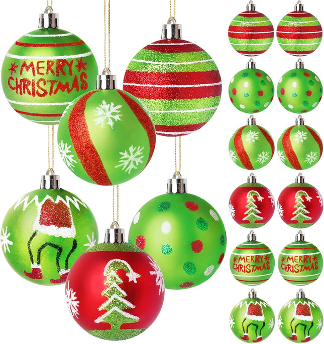 12PCS Glitter Christmas Balls, Red & Green Hanging Ornaments for Tree Decor