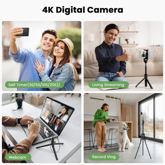 Digital Camera 4K 64MP Point & Shoot 18X Zoom Kids Teens Photography Gift