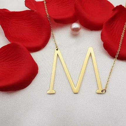 Sideways Initial Necklace Women 18K Gold Plated Large Letter Pendant Jewelry