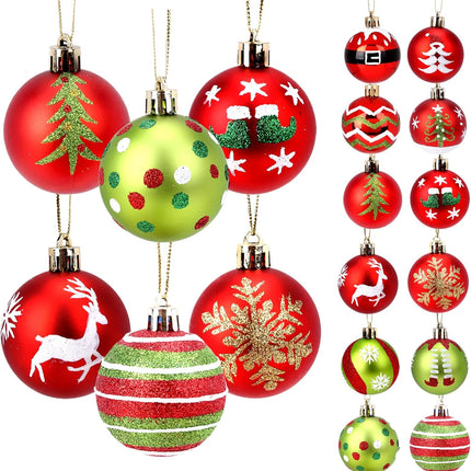 24-Pcs Christmas Ball Ornaments – Red & Green Glitter Baubles for Tree Decor