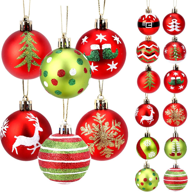 24-Pcs Christmas Ball Ornaments – Red & Green Glitter Baubles for Tree Decor