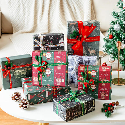 Christmas Gift Wrap Set Navy Blue Green Kraft Paper 20x28 Inch Holiday Wrap
